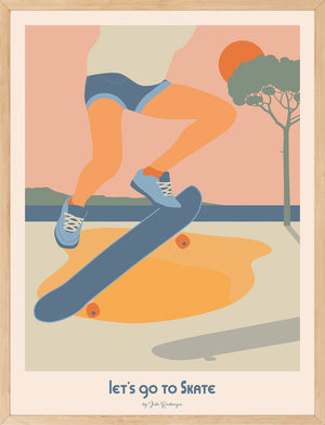 Affiche encadrée Let's Go to Skate, impression premium 30x40 cm, idéale pour une décoration murale skate et vintage.