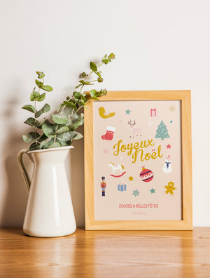 Carte postale encadrée Joyeux Noël – décoration murale douce et poétique pour les fêtes.