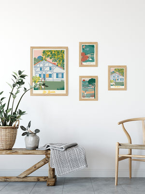 Proposition de décoration avec des cartes postales illustrées sur le théme des Landes.
